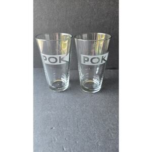 Vintage POK Clear Glass Tumbler Set of 2 6 Inch Barware Drinkware Kitchen Decor